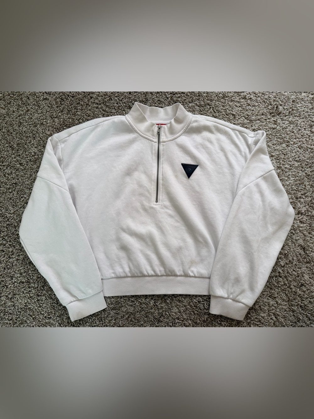 GUESS Los Angeles Women's White 1/4 Zip Mock Neck Fleece Sweatshirt M